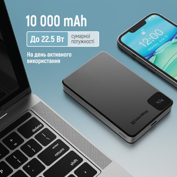 Фото - Батарея мобильная Colorway Power Bank 10 000 mAh 15W MagSafe USB-C PD 20W Black (CW-PB100LPA1BK-WPDD)