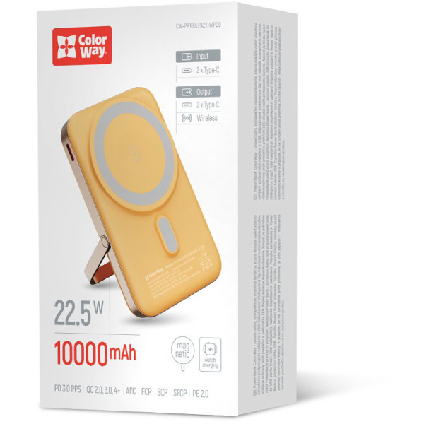 Фото - Батарея мобильная Colorway Power Bank 10 000 mAh 15W MagSafe & Watch Wireless Amber USB-C PD 22.5W (CW-PB100LPA2Y-WPDD)