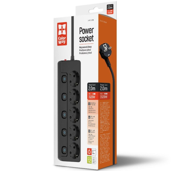 Фото - Сетевой фильтр Colorway 5 р 2 м Black (CW-PSEA52SBK)