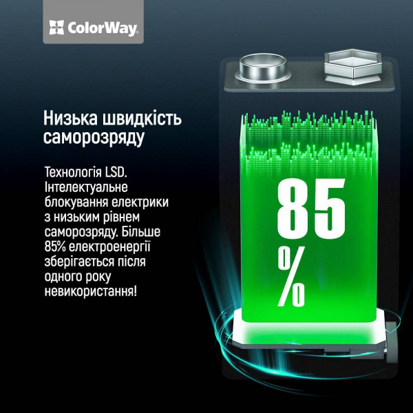 Фото - Элемент питания тип 9V/6LR61 Colorway USB-С 390 мАг 9В (CW-UB9V-06)