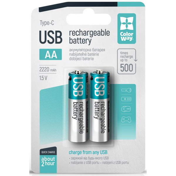 Фото - Аккумулятор тип AA Colorway USB-С 2200 мАЧ 1.5В 2 шт. (CW-UBAA-10)