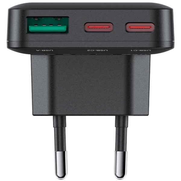 Фото - Сетевое зарядное устройство AceFast 3xUSB 65W (2xUSB-C+USB-A) Gan A100 Fast Charger Ultra thin black (6974316283492)