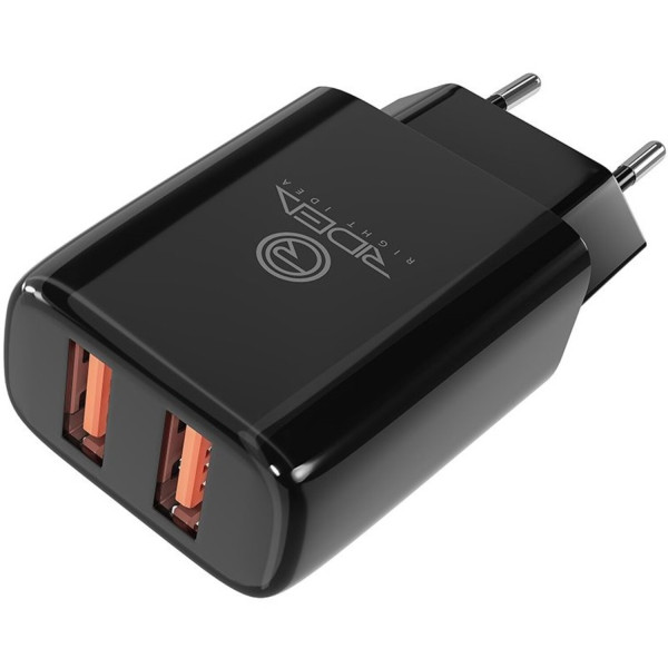 Фото - Сетевое зарядное устройство Ridea Element Duo 2USB 2.1 A Black (RW-21011)