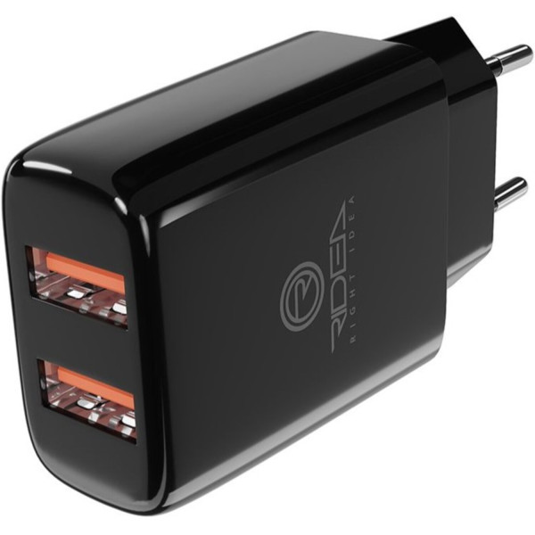 Фото - Сетевое зарядное устройство Ridea Element Duo 2USB 2.1 A Black (RW-21011)