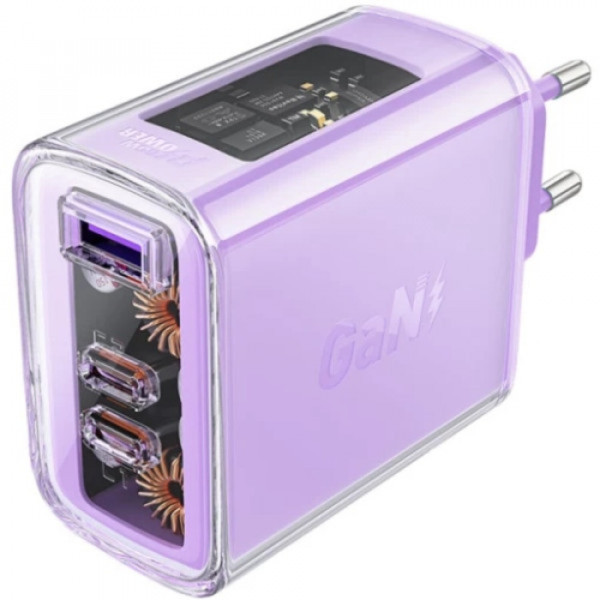 Фото - Сетевое зарядное устройство AceFast 3xUSB 65W (2xUSB-C+USB-A) Gan A45 Fast Charger Purple alfalfa (6974316282075)