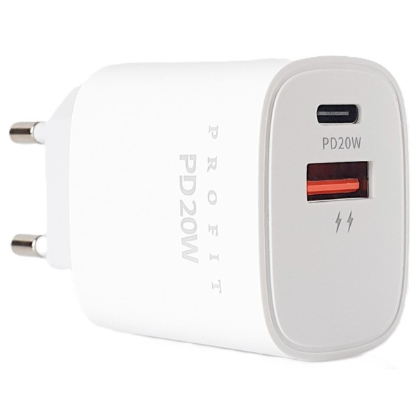 Фото - Сетевое зарядное устройство Profit U58 PD QC3.0, 20W USB A+C+cable White (000001844)