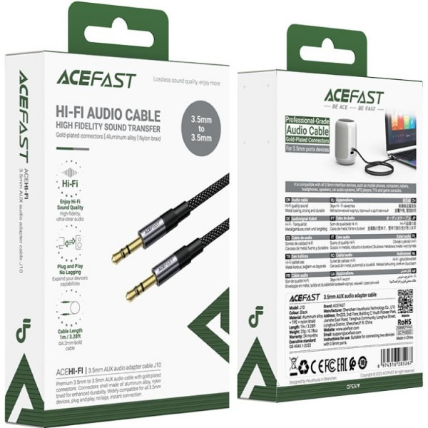 Фото - Кабель 3.5 мм - 3.5 мм AceFast AUX Audio TRS M/M 1м J10 Black (6974316285267)