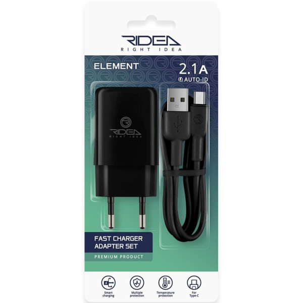 Фото - Сетевое зарядное устройство Ridea Element Type-C 2.1 A Black (RW-11211)