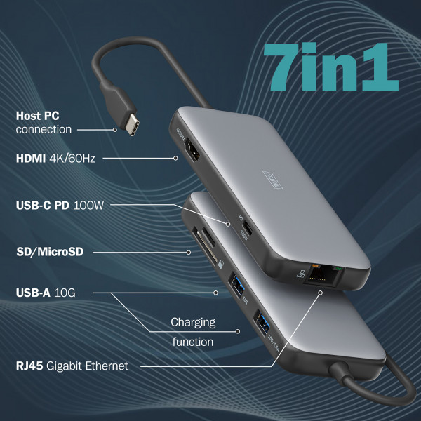 Фото - Хаб USB Digitus USB-C HDMI/2xUSB-A/USB-C/SD/MicroSD/RJ54 (DA-70914)