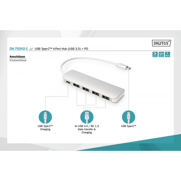 Фото - Хаб USB Digitus USB Type-C 4xUSB 3.0 (DA-70242-1)