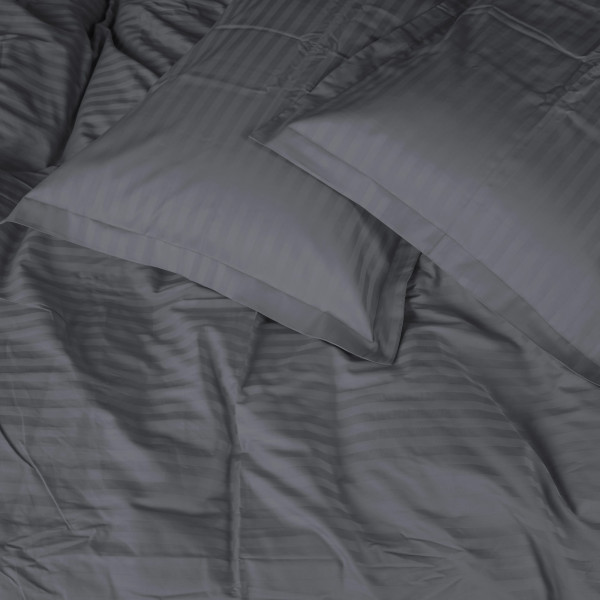 Фото - Комплект постельного белья детский MirSon Satin Stripe 30-0012 Dark Gray 110х140 (2200005246214)