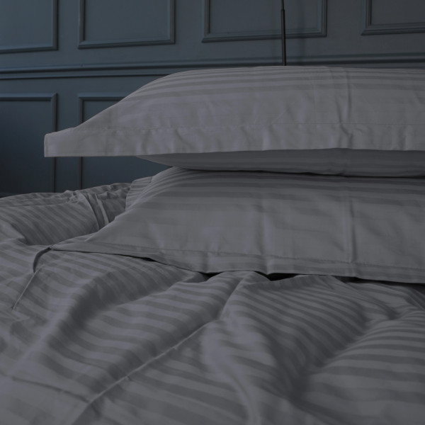Фото - Комплект постельного белья детский MirSon Satin Stripe 30-0012 Dark Gray 110х140 (2200005246214)