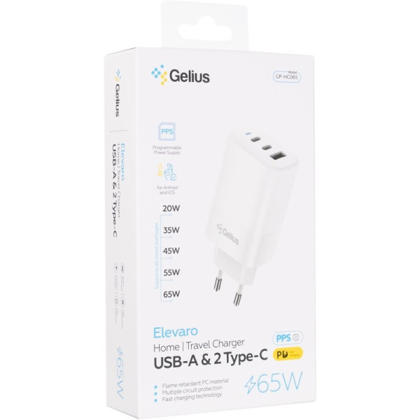 Фото - Сетевое зарядное устройство Gelius Elevaro GP-HC065 65W USB+2Type-C QC/PD/PPS White (100784)