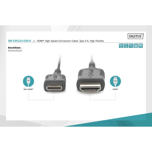 Фото - Кабель HDMI Digitus HDMI-miniHDMI (AM/СM), Ultra HD, 2.0 м Black (DB-330121-020-S)