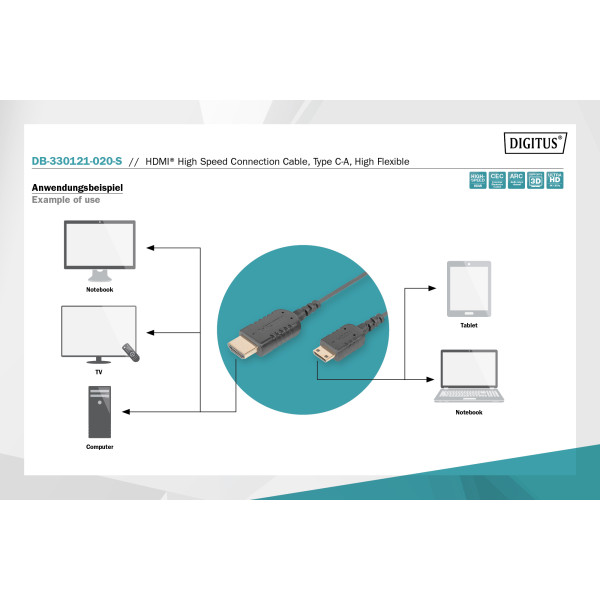 Фото - Кабель HDMI Digitus HDMI-miniHDMI (AM/СM), Ultra HD, 2.0 м Black (DB-330121-020-S)