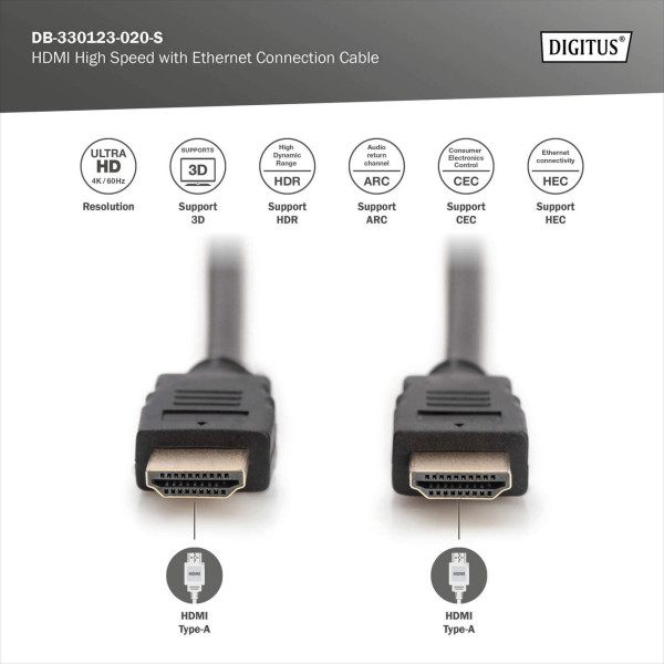 Фото - Кабель HDMI Digitus HDMI (M/M) Premium Type-A 2 м Black (DB-330123-020-S)