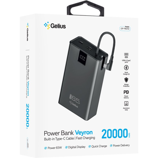 Фото - Батарея мобильная Gelius Veyron GP-PB312 20000mAh 65W(QC/PD) Black (101556)