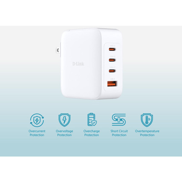 Фото - Сетевое зарядное устройство D-Link 140Вт GaN 3хUSB-С 1xUSB-A White (DCF-141)