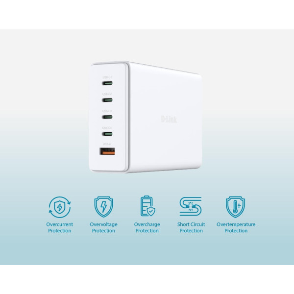 Фото - Сетевое зарядное устройство D-Link 240Вт GaN 4хUSB-С 1xUSB-A White (DCF-241)