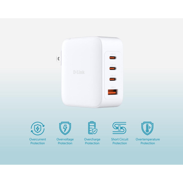 Фото - Сетевое зарядное устройство D-Link DCP-101 100Вт GaN 3хUSB-С, 1xUSB-A White (DCP-101)