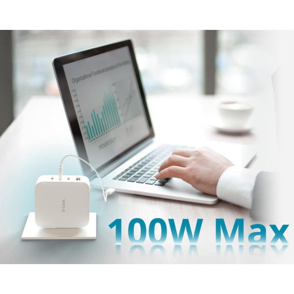 Фото - Сетевое зарядное устройство D-Link DCP-101 100Вт GaN 3хUSB-С, 1xUSB-A White (DCP-101)