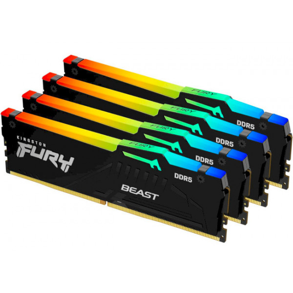 Фото - Память DDR Kingston Fury Beast RGB DDR5-5200 128Gb (4x32Gb) CL40-40-40 1.25V XMP (KF552C40BBAK4-128)
