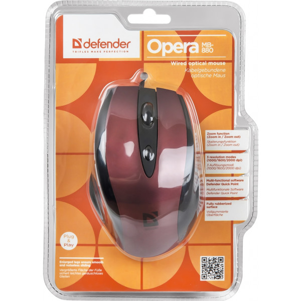 Фото - Мышь проводная Defender Opera 880 R (52832) красная USB