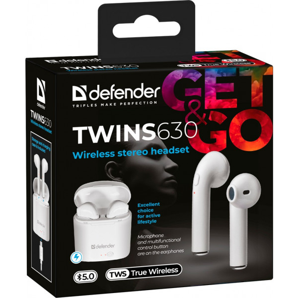 Фото - Наушники вкладыши беспроводные TWS Defender Twins 630 TWS Bluetooth White (63630)