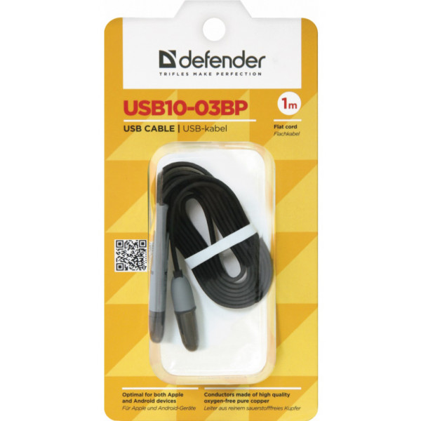 Фото - Кабель синхронизации данных Defender USB - Micro USB/Lightning USB10-03BP Black 1m (87488)