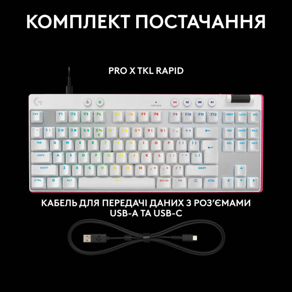 Клавиатура проводная игровая Logitech G PRO X TKL RAPID White LINEAR ...