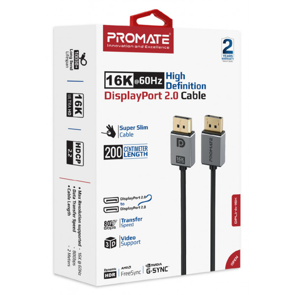 Фото - Кабель Promate DisplayPort 2.0 (Dplink-16k.Black)
