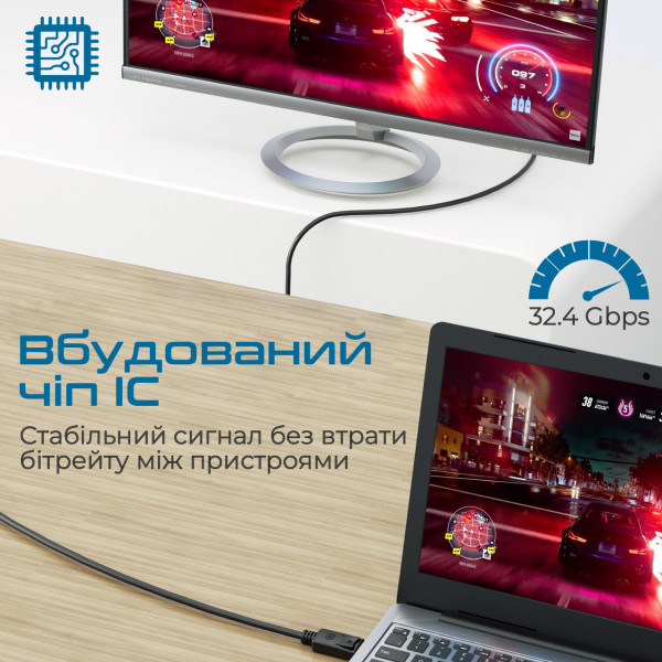 Фото - Кабель Promate DisplayPort 1.4 (Dplink-200.Black)
