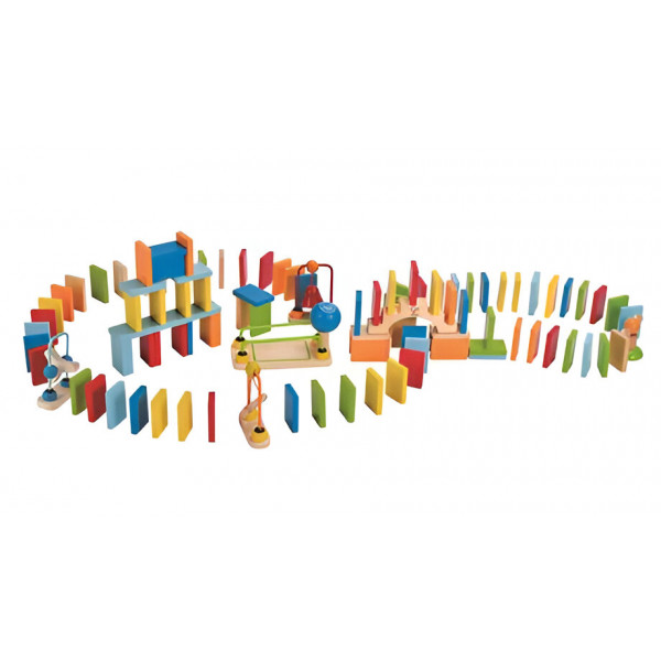 Фото - Деревянный конструктор Hape Эффект домино Динамо 107 эл. (E1042)