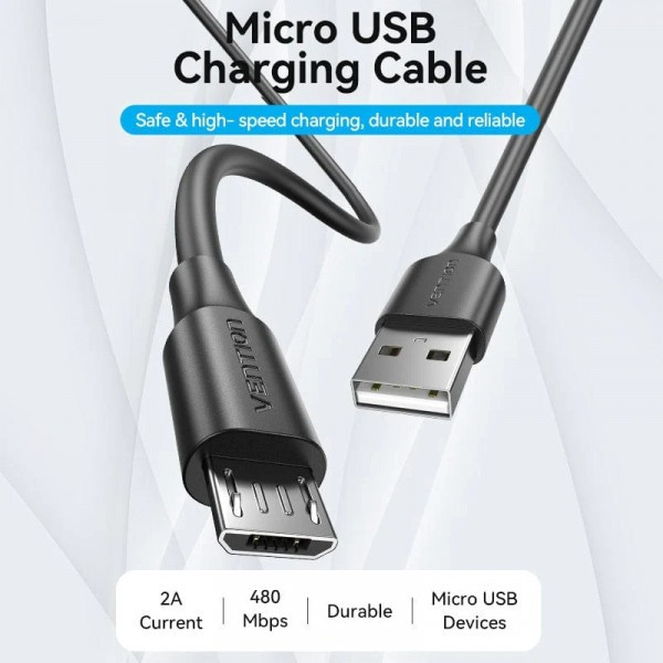 Фото - Кабель Vention USB 2.0 AM-micro BM 2.0м Black (CTIBH)