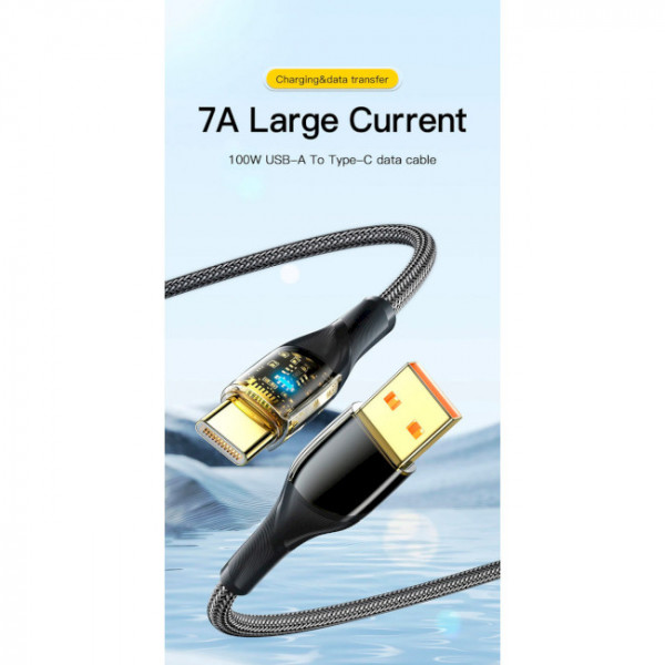 Фото - Кабель синхронизации данных Essager Interstellar Transparent Design USB Charging Cable USB A to Type C 7A 1m Black (EXCT-XJ01-P)