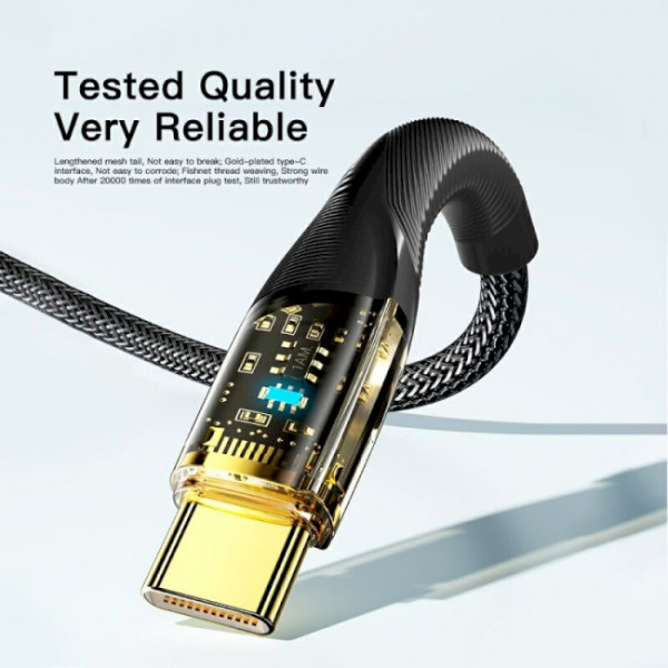 Фото - Кабель синхронизации данных Essager Interstellar Transparent Design USB Charging Cable USB A to Type C 7A 1m Black (EXCT-XJ01-P)