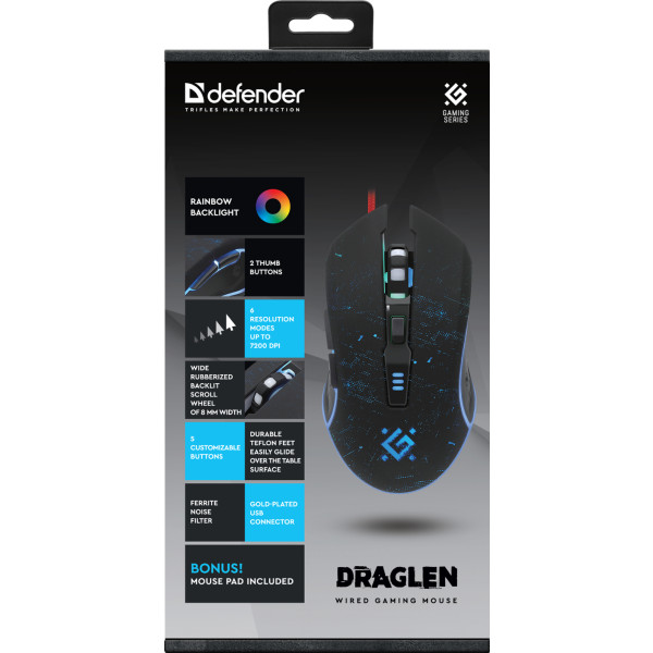Фото - Мышь проводная игровая Defender Draglen GM-907 Black (52907)