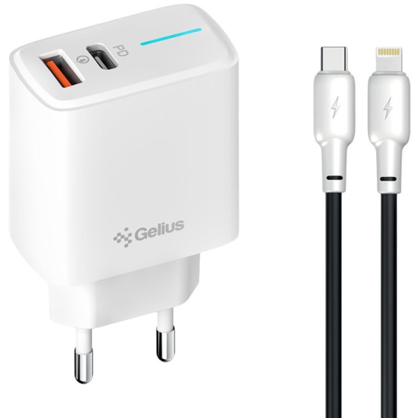 Фото - Сетевое зарядное устройство Gelius Radiance GP-HC058 1Type-C + 1USB-A 25W +Full Silicon Type-C to Lightning (100477)