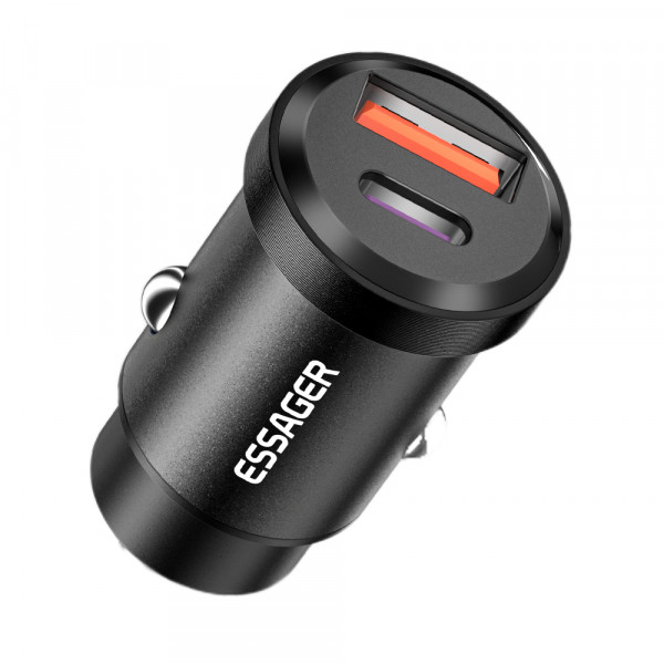 Фото - Автомобильное зарядное устройство Essager Gyroscope Mini Charger USB-A + Type-C 30W Black (ECCAC-TL01) Фото - Автомобильное зарядное устройство Essager Gyroscope Mini Charger USB-A + Type-C 30W Black (ECCAC-TL01)