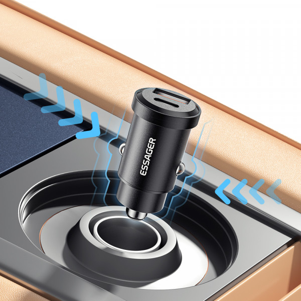 Фото - Автомобильное зарядное устройство Essager Gyroscope Mini Charger USB-A + Type-C 30W Black (ECCAC-TL01)