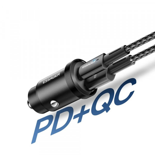 Фото - Автомобильное зарядное устройство Essager Gyroscope Mini 45W Car Charger USB-A + Type-C Black (ECCAC45-TL01-Z)
