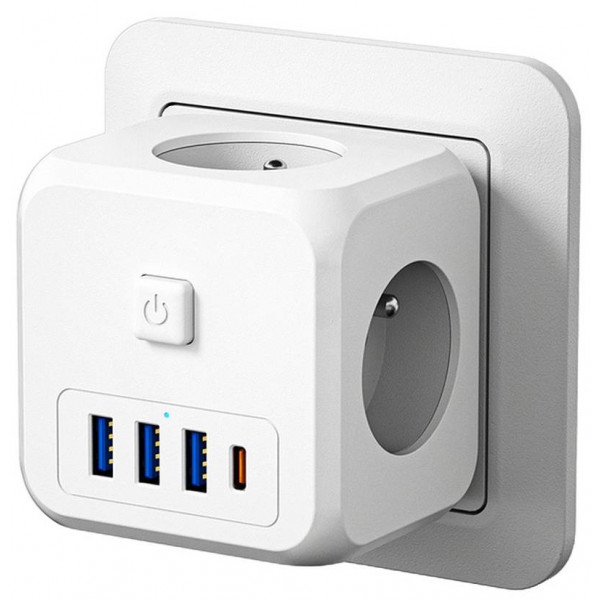 Фото - Сетевое зарядное устройство Essager Magic Cube 7 in 1 Wall Socket 3 sockets 3 USB-A 1 Type-c (ECTAC-MFB02-Z)