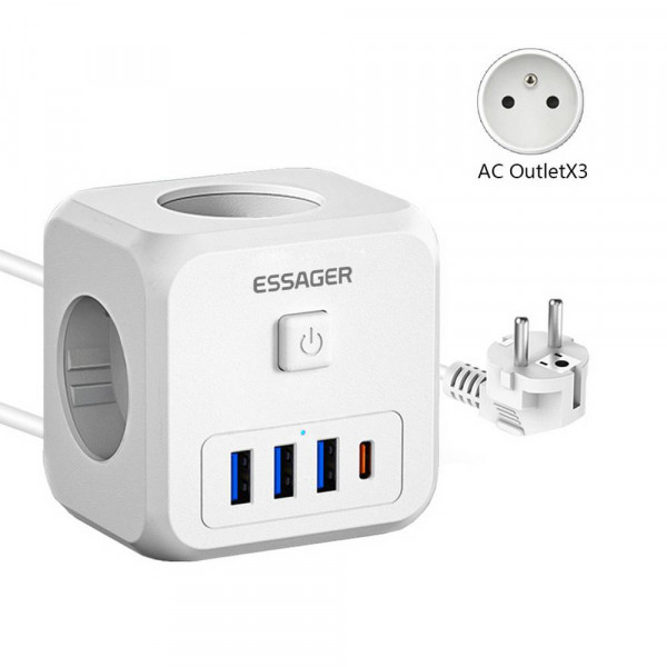 Фото - Сетевое зарядное устройство Essager Magic Cube 7 in 1 Wall Socket 3 sockets 3 USB-A 1 Type-c (ECTAC-MFB02-Z)