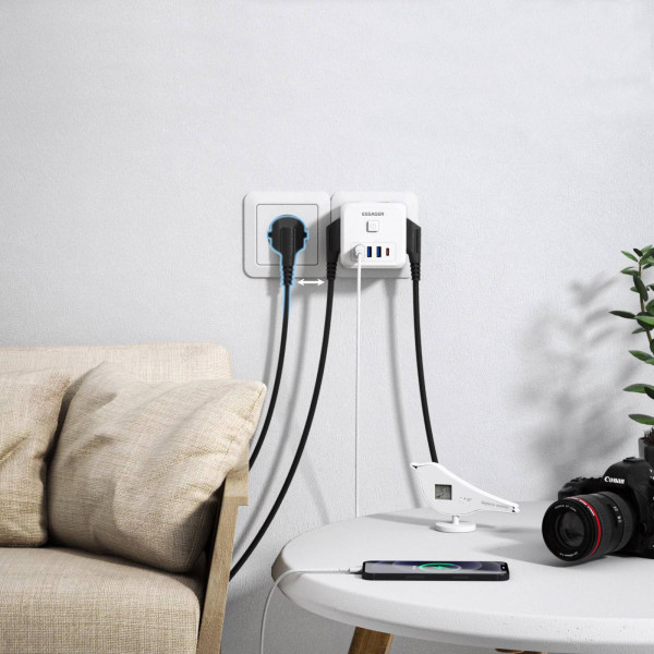 Фото - Сетевое зарядное устройство Essager Magic Cube 7 in 1 Wall Socket 3 sockets 3 USB-A 1 Type-c (ECTAC-MFB02-Z)