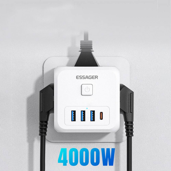 Фото - Сетевое зарядное устройство Essager Magic Cube 7 in 1 Wall Socket 3 sockets 3 USB-A 1 Type-c (ECTAC-MFB02-Z)