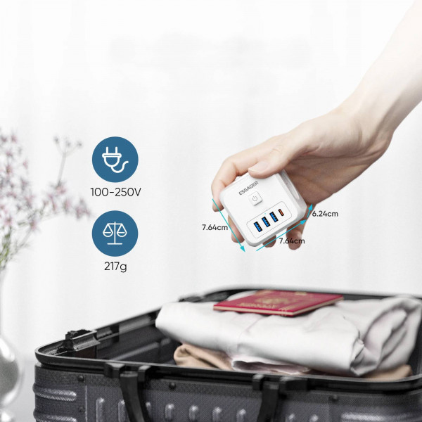 Фото - Сетевое зарядное устройство Essager Magic Cube 7 in 1 Wall Socket 3 sockets 3 USB-A 1 Type-c (ECTAC-MFB02-Z)
