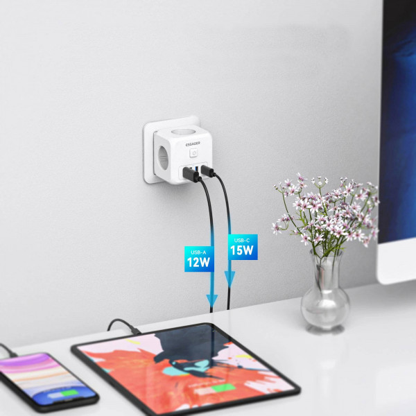 Фото - Сетевое зарядное устройство Essager Magic Cube 7 in 1 Wall Socket 3 sockets 3 USB-A 1 Type-c (ECTAC-MFB02-Z)