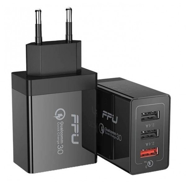 Фото - Сетевое зарядное устройство Essager Fangbo QC3.0 3U (QC+Dual 2.4A) Charging Head EU Black (ECTQC3-FBB01)