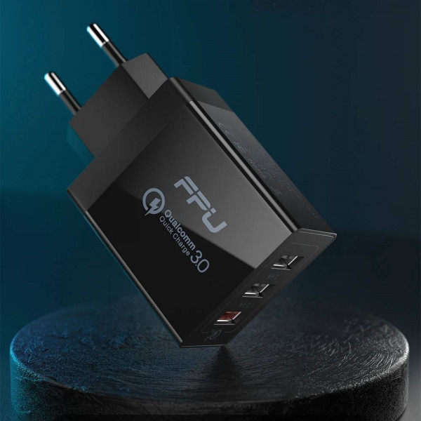 Фото - Сетевое зарядное устройство Essager Fangbo QC3.0 3U (QC+Dual 2.4A) Charging Head EU Black (ECTQC3-FBB01)