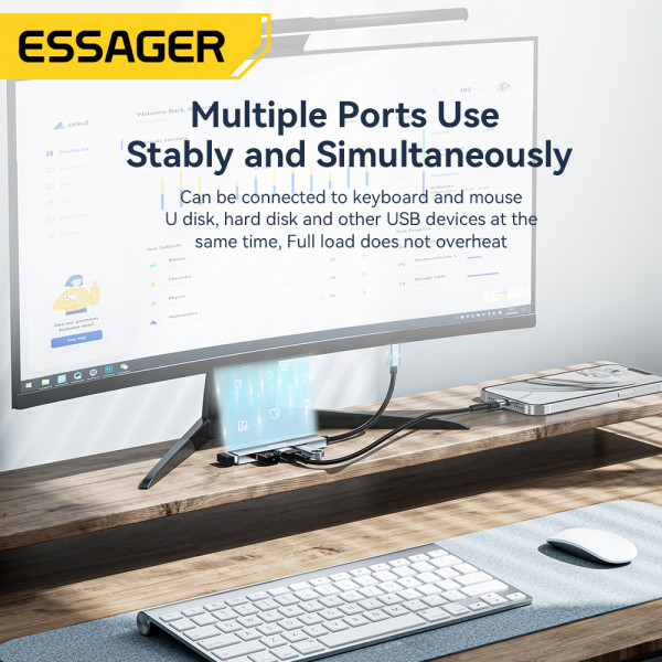 Фото - Хаб USB Essager Fengyang  4 in 1 Splitter USB-C port (EHBC04-FY10-P)